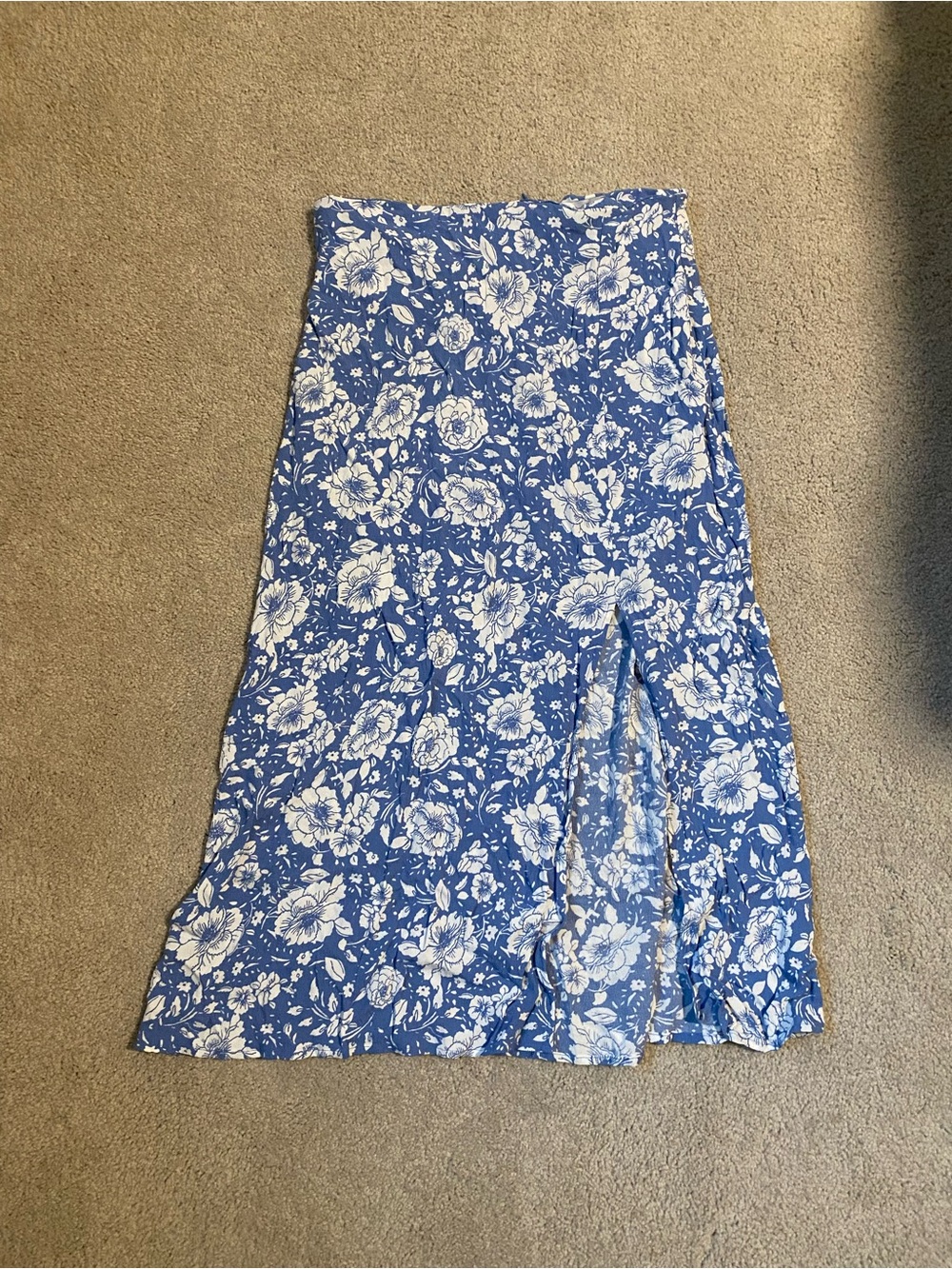 Ghanda Blue Floral Maxi Skirt with Side Slit
